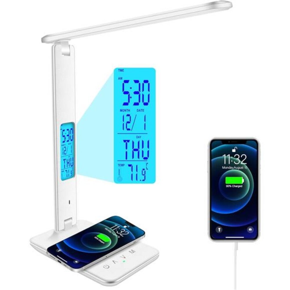 Desk Lamp with Wireless Charger, USB Charging Port, Dimmable Office Desk Light